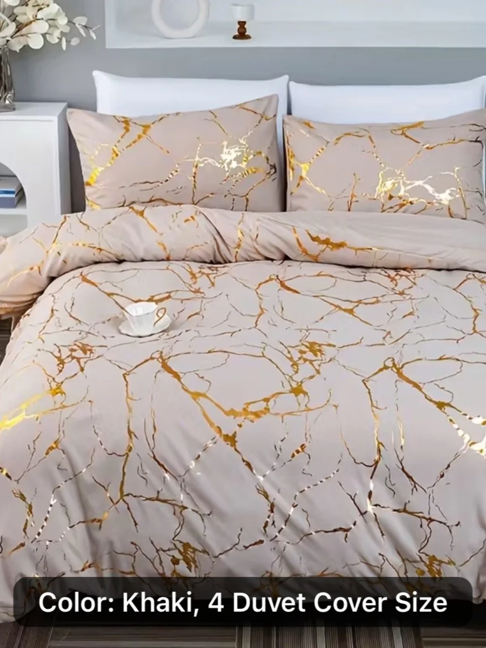 Gold Marble Print Comforter Set in Beige - Luxury Home Bedding